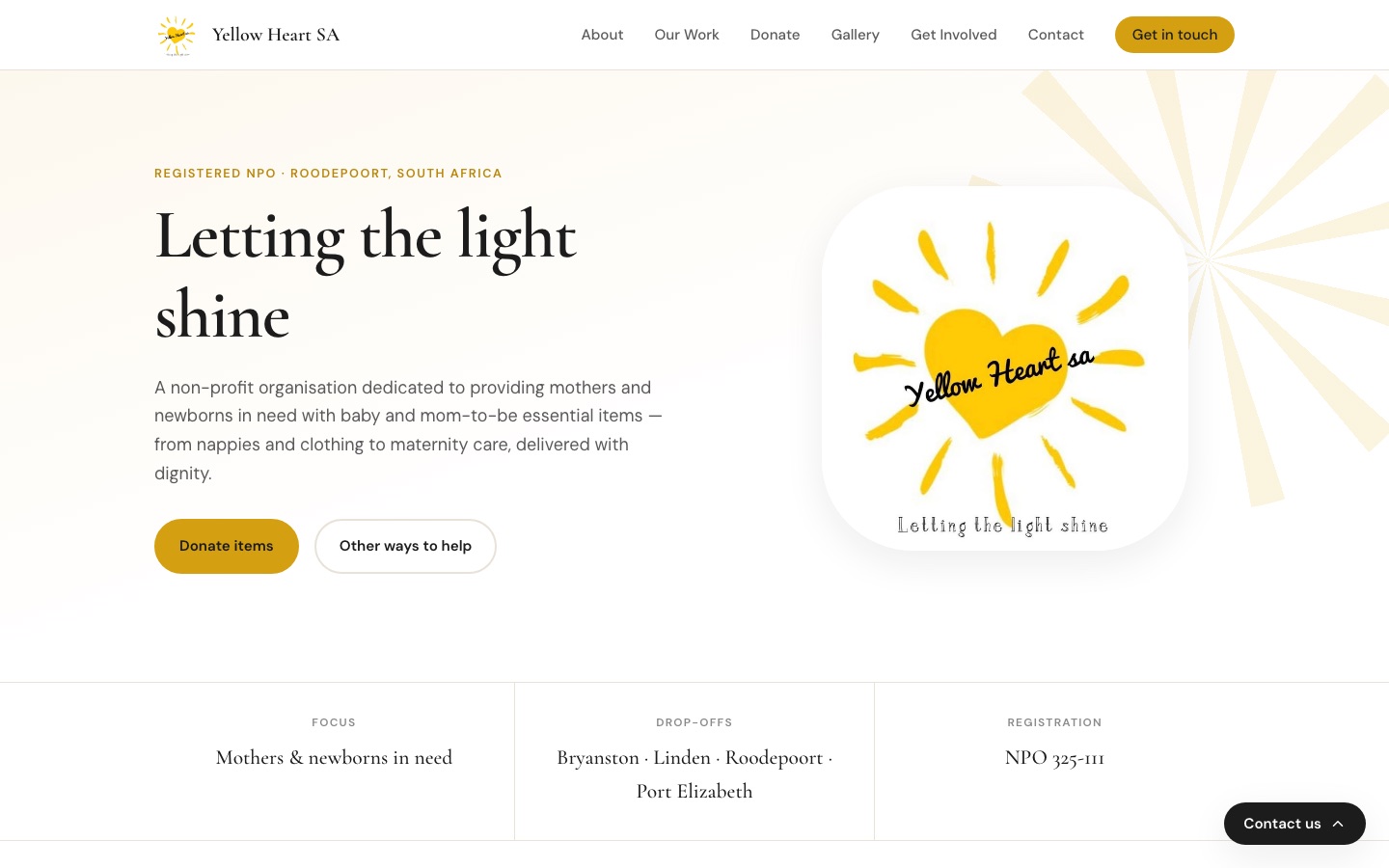 Yellow Heart SA website homepage